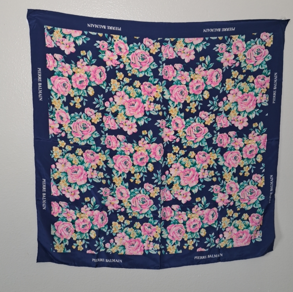 Vintage Pierre Balmain Handkerchief Neckerchief Bandana Floral Square 34"X33"